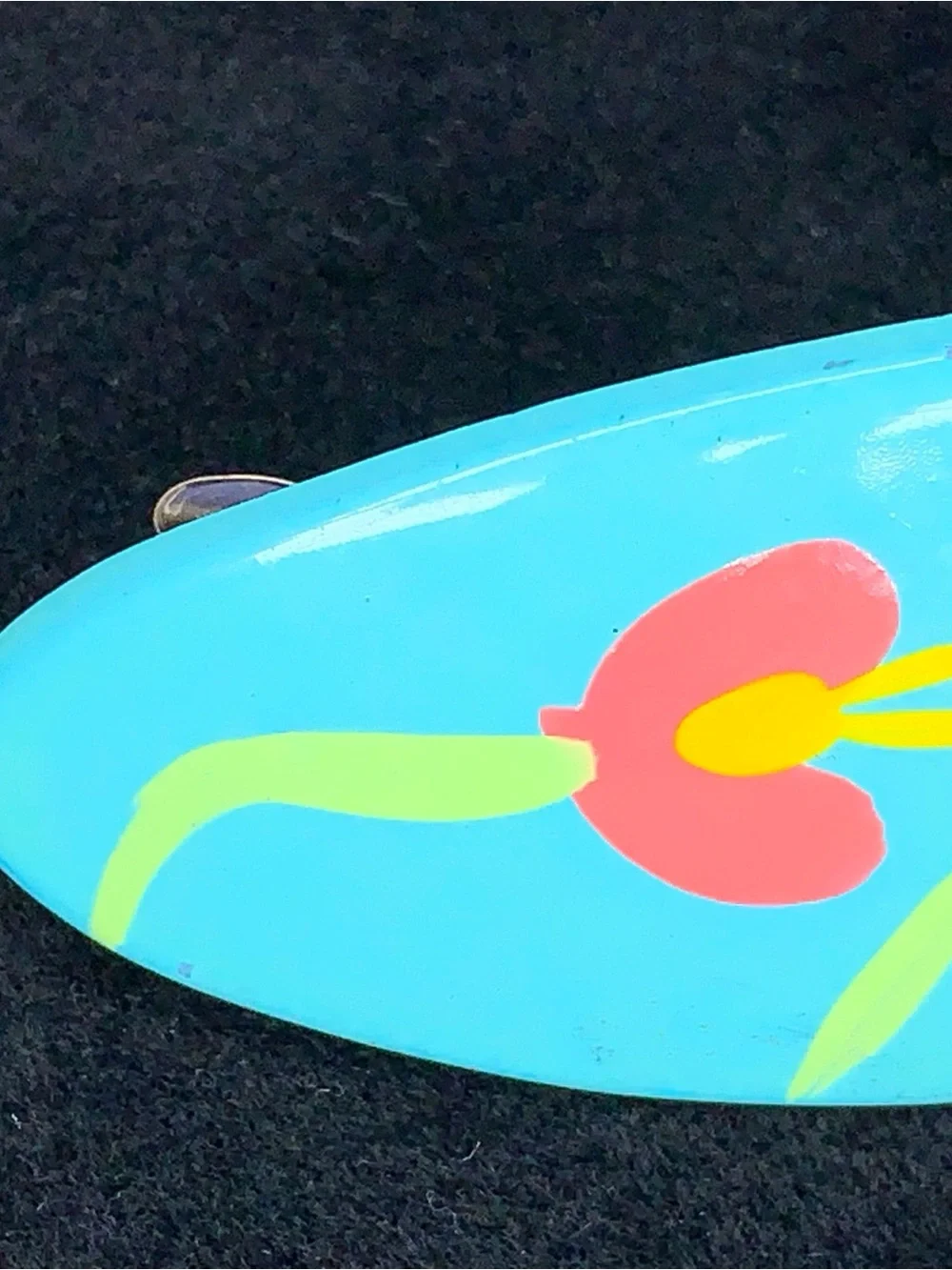 Vintage 80s Hair Barrette Teal Floral Retro Colorful Oval Silver Western